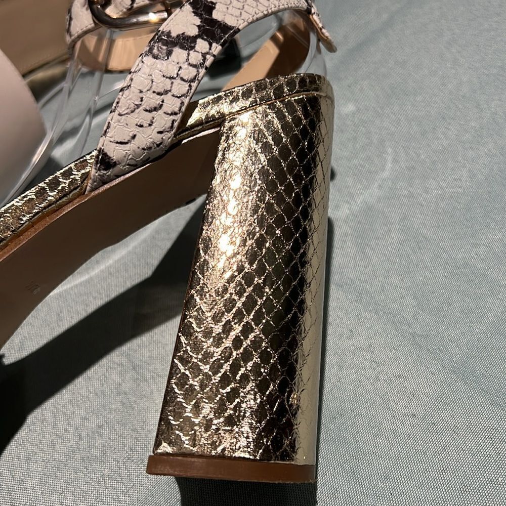 Guess Rippa Python & Gold Platform Strappy Heels … - image 6
